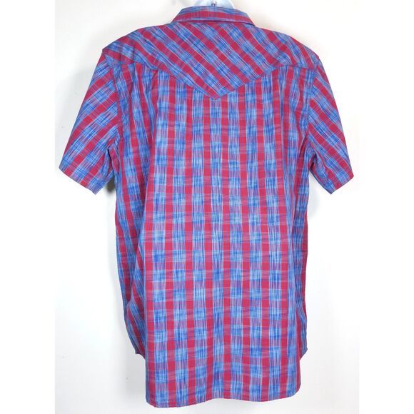 Men's Western Snap Shirt Sz. L Moon Shine Blue Red Short Sleeves - Picture 2 of 9